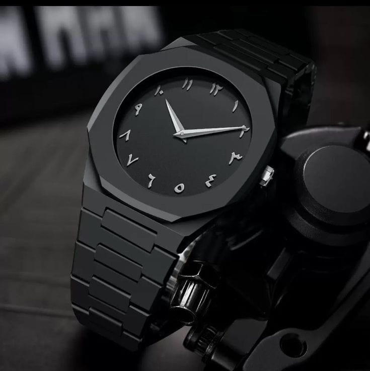 Arabic Black Aura Watch / White Dial /