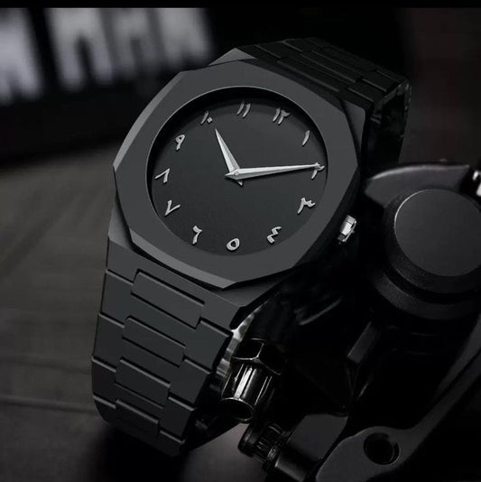 Arabic Black Aura Watch / White Dial /